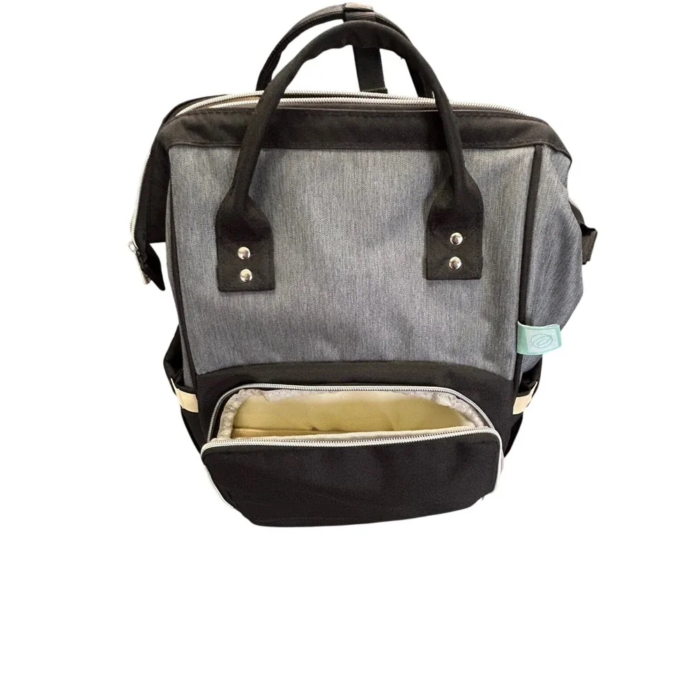 Diaper‎ Bag Backpack Grey Black Insulated Pockets Travel Functional